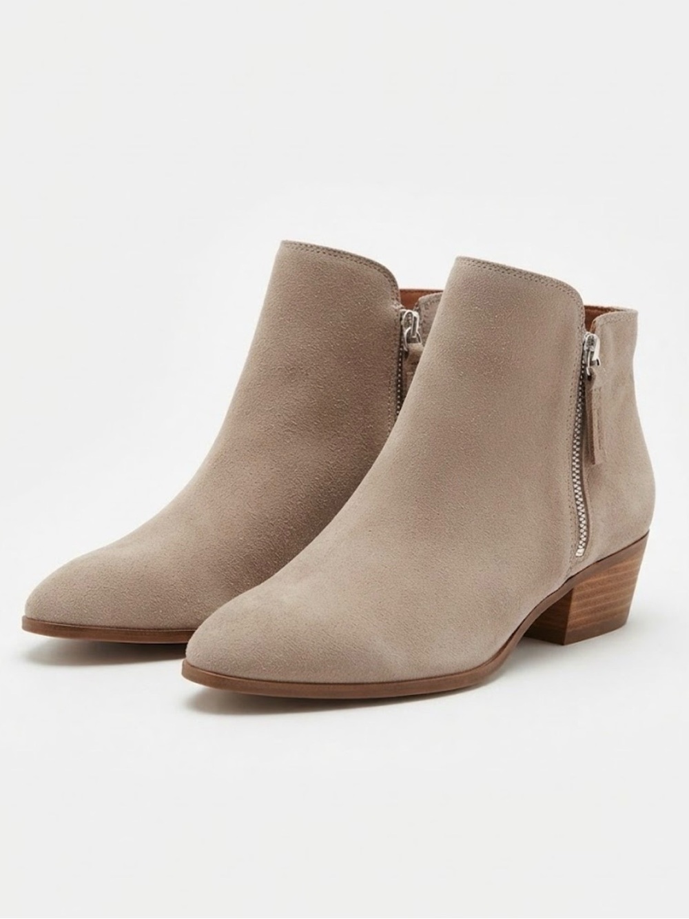 Frye Ash Grey Suede Judith Double Zip Block Heel Ankle Booties – Size 8.5M
